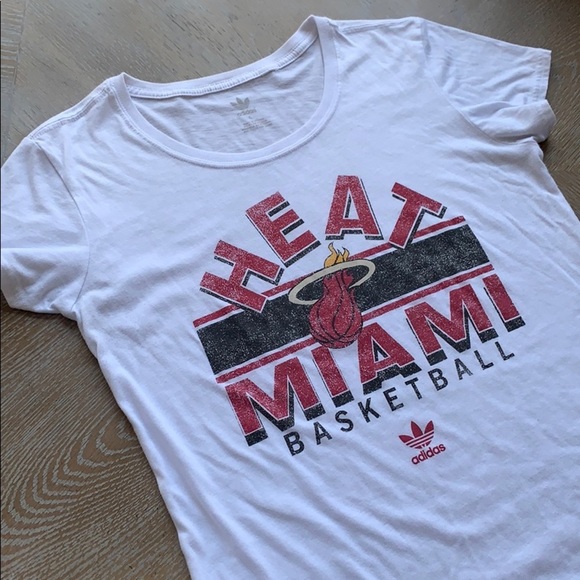 ADIDAS Fitted White Miami Heat Basketball Tee L - Picture 1 of 4